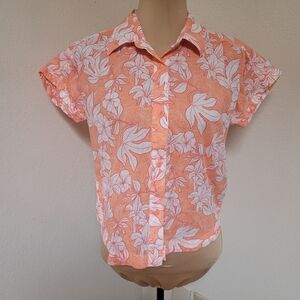 Columbia Orange Floral Button Up Top